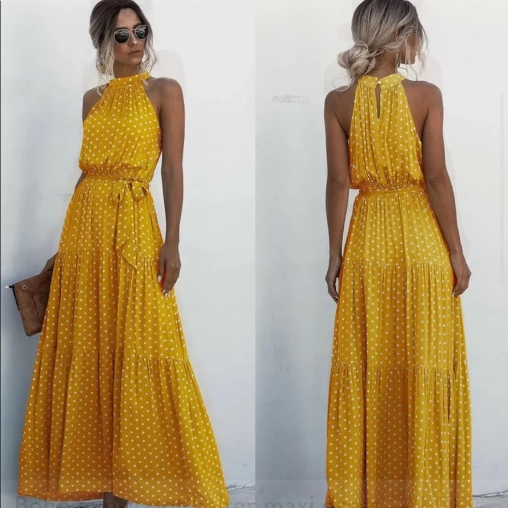 Boho Gypsy Dot Halter Maxi Dress New - Picture 4 of 4